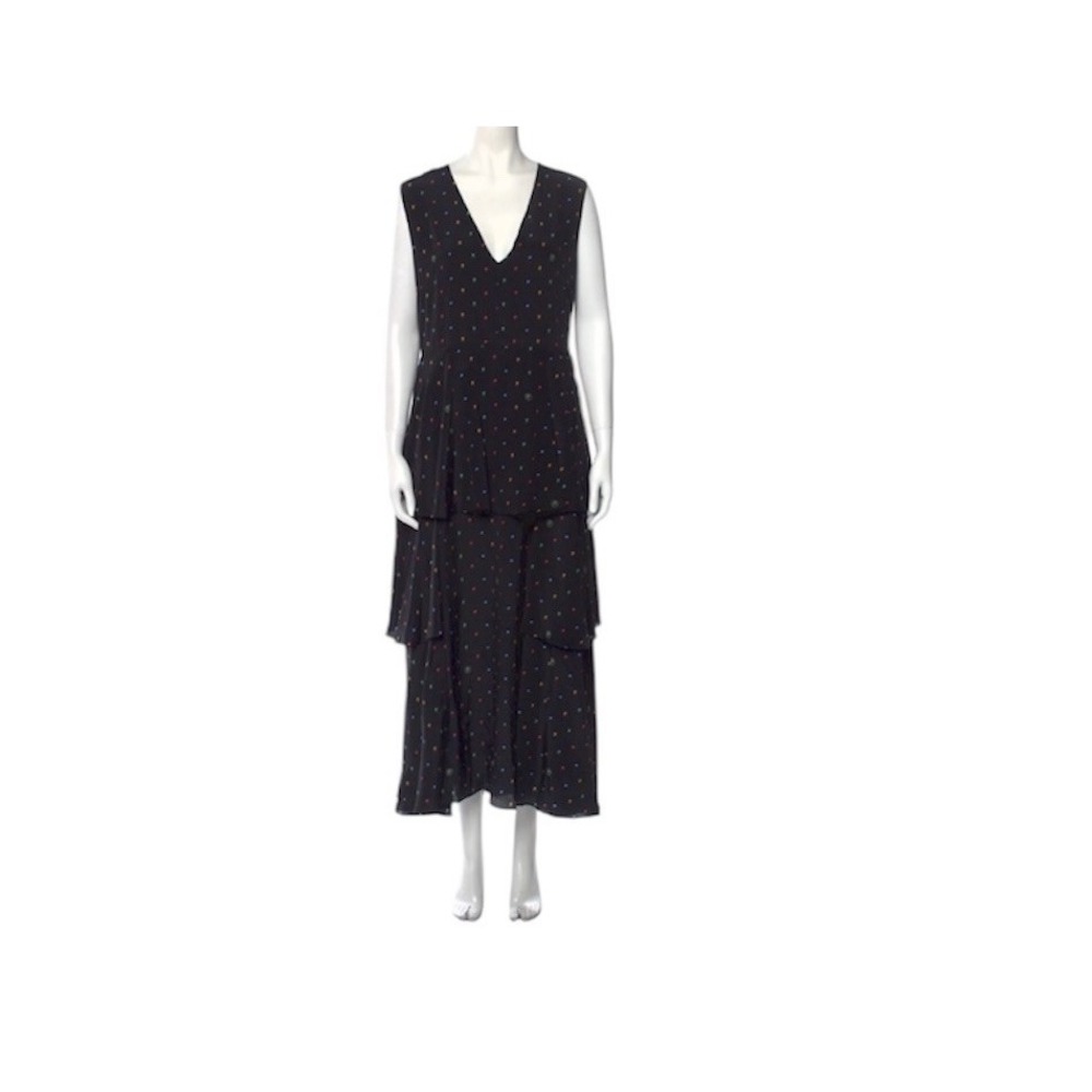 Stella McCartney Silk Maxi Dress Polka Dot Logo Print Sleeveless V-Neck Size 6